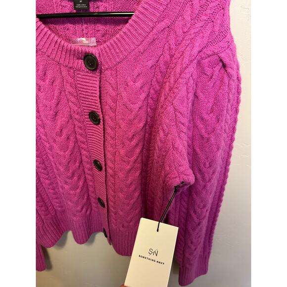Something Navy Pink Knit Cardigan NWT Fuzzy Chunky Sweater Women’s Size XL - Picture 9 of 12